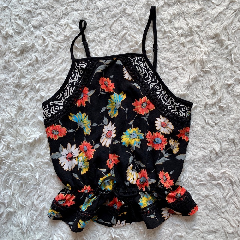 Floral black tank top